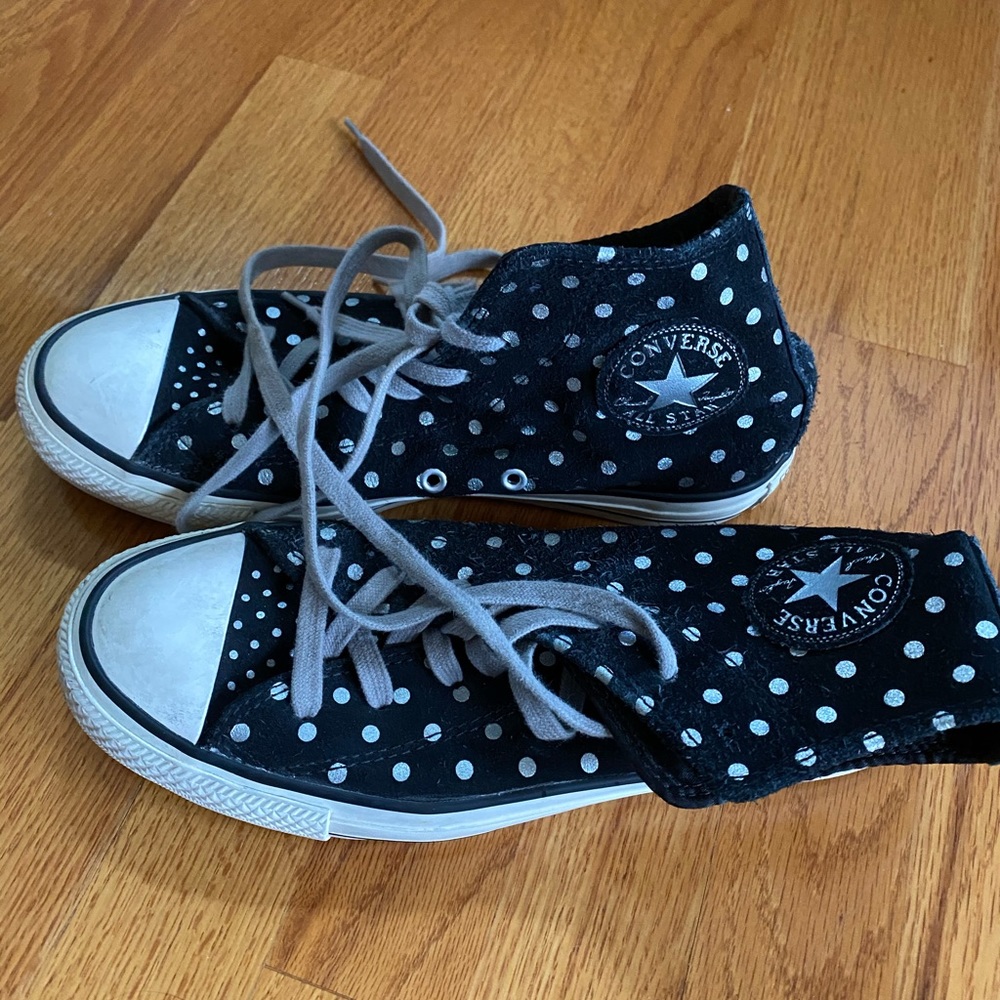 Black Suede Polka Dot Converse